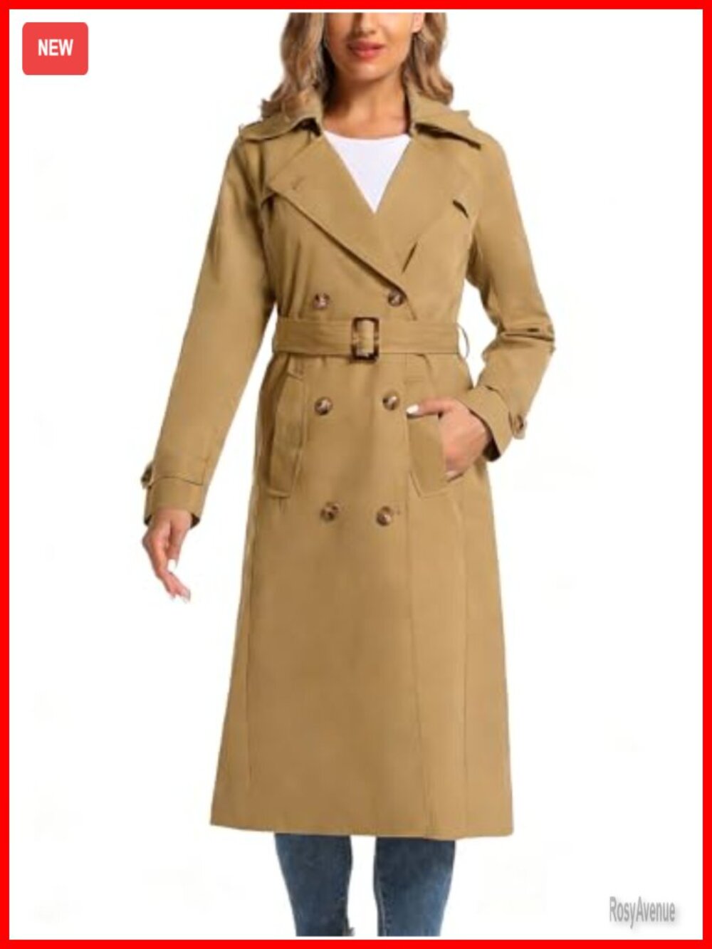 Waterproof Long Trench Coat Double Breasted Belted Removable Hood
